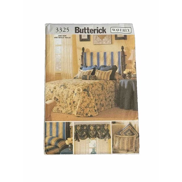 Butterick 3325 Sewing Pattern UNCUT Waverly Bedroom Pillow Bedspread Table Cloth - Picture 2 of 3